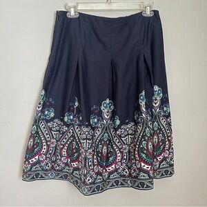 Talbots Blue & Green Paisley A-Line Knee-Length Skirt w/Pleated Embellishments